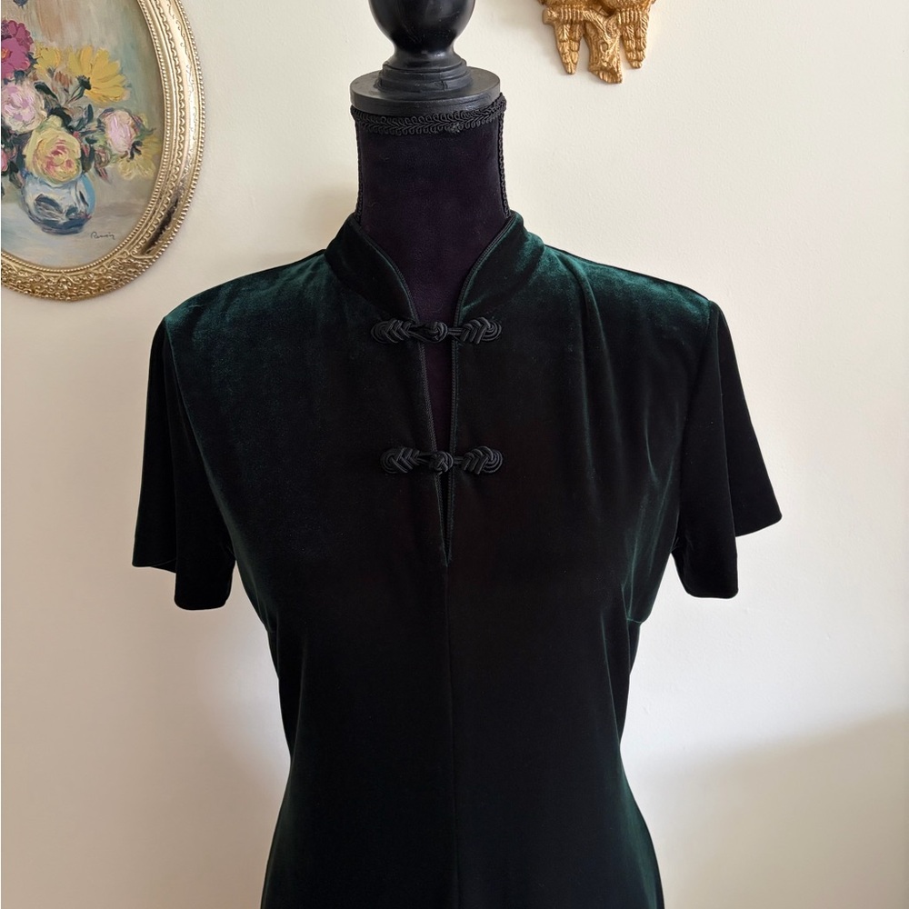 Robbie Bee Dark Green 90s Velvet Cheongsam - Picture 3 of 7